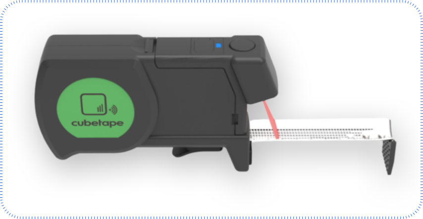 A Laser Tape Measure Featuring A Prominent Green Sticker On Its Surface