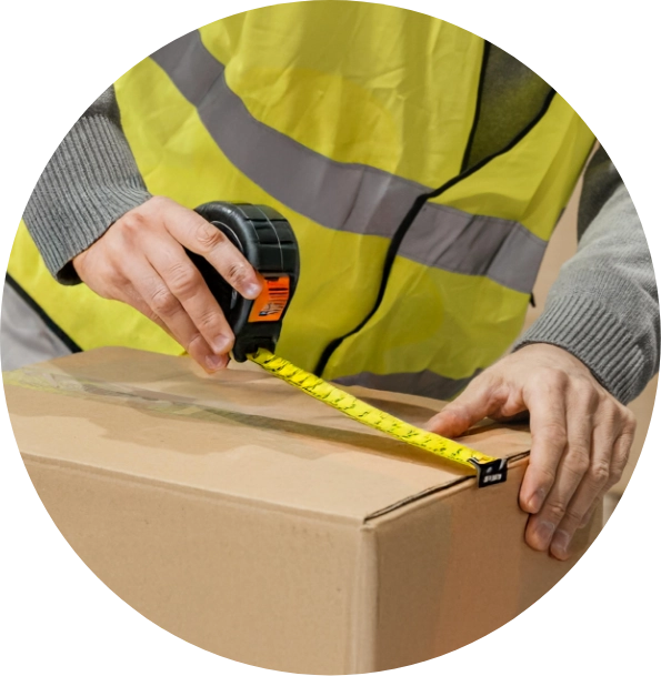 Measures A Box With A Tape Measure, Focusing Intently On His Task
